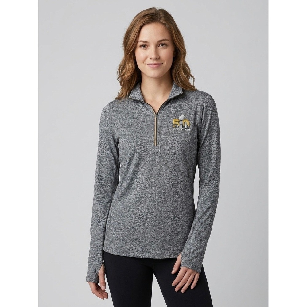 Nike Dri-FIT NFL Super Bowl 50 Quarter Zip Pullover Womens Medium Gray Heather